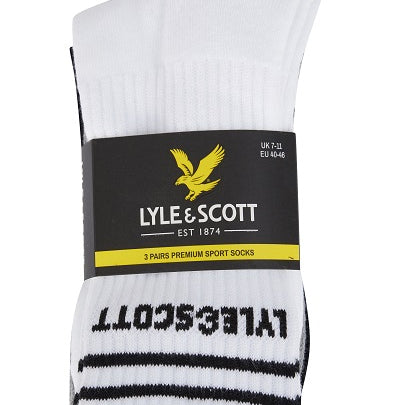 Lyle & Scott Mens Walter 3 Pack Sport Socks - Black/White/Grey