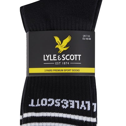 Lyle & Scott Mens Walter 3 Pack Sport Socks - Black