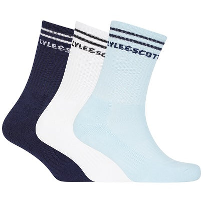 Lyle & Scott Mens Walter 3 Pack SportSocks - Peacoat/White/Blue