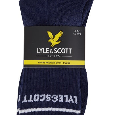 Lyle & Scott Mens Walter 3 Pack SportSocks - Peacoat/White/Blue