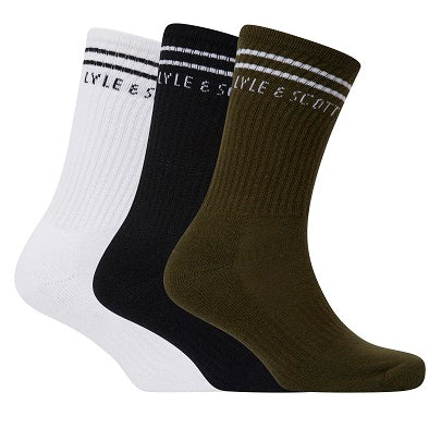 Lyle & Scott Mens Walter 3 Pack Sport Socks - Dark Olive/White/Black