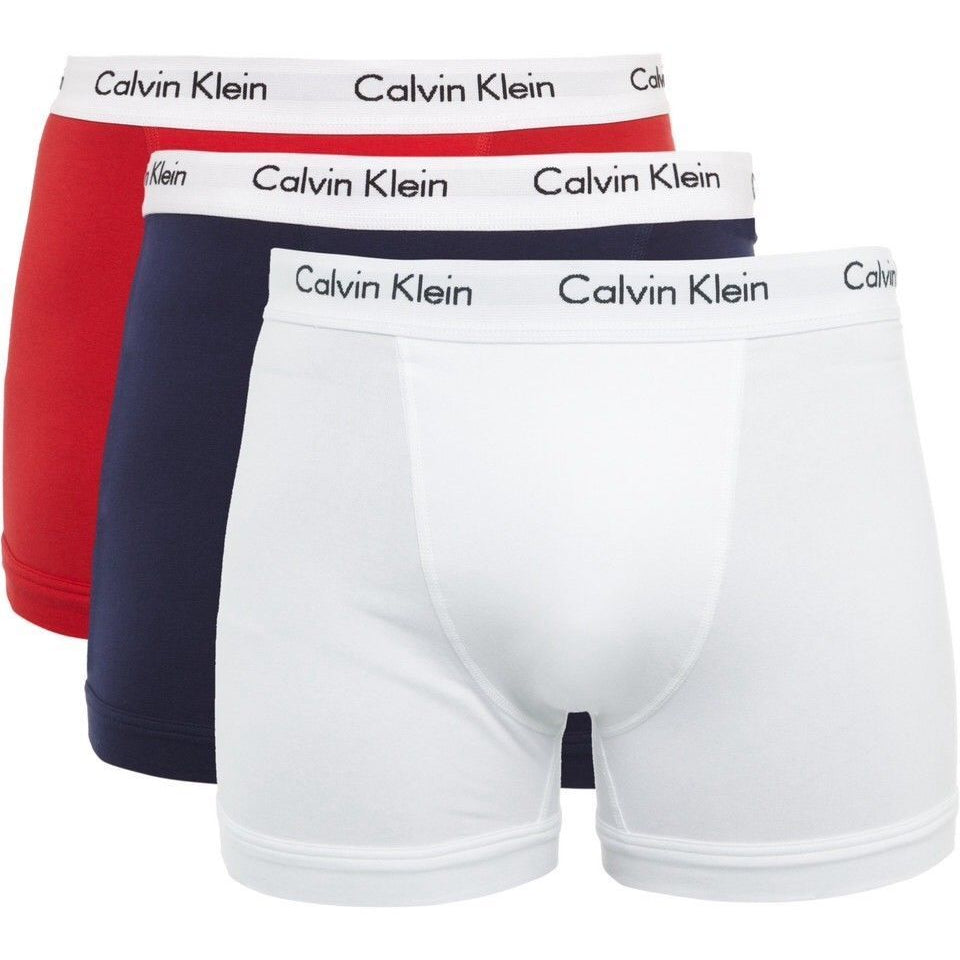 Calvin Klein 3 Pack Cotton Stretch - Normal Rise Trunks ( White / Red / Navy )