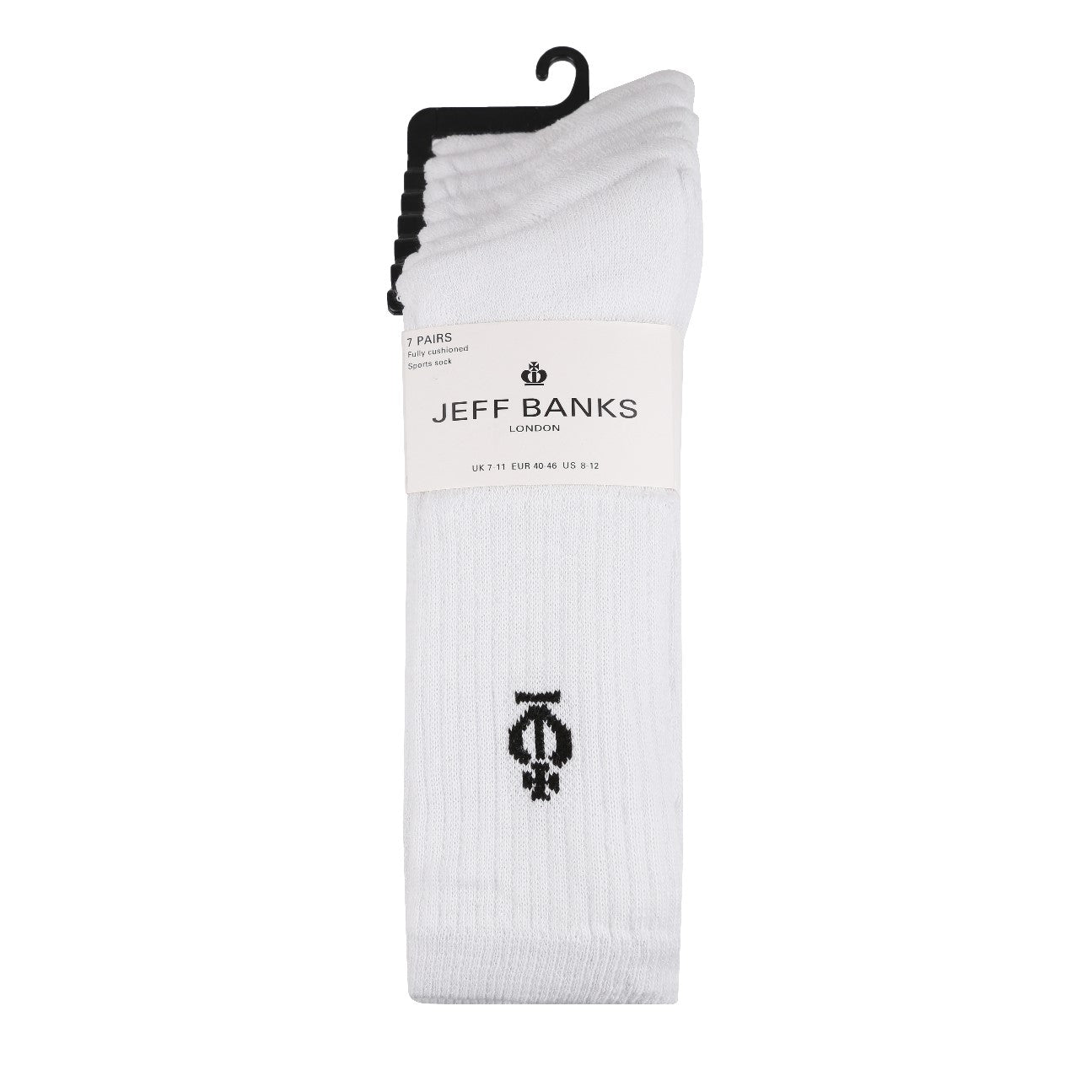 Jeff Banks Men’s 7 Pack White Sport Socks – One Size (7-11)