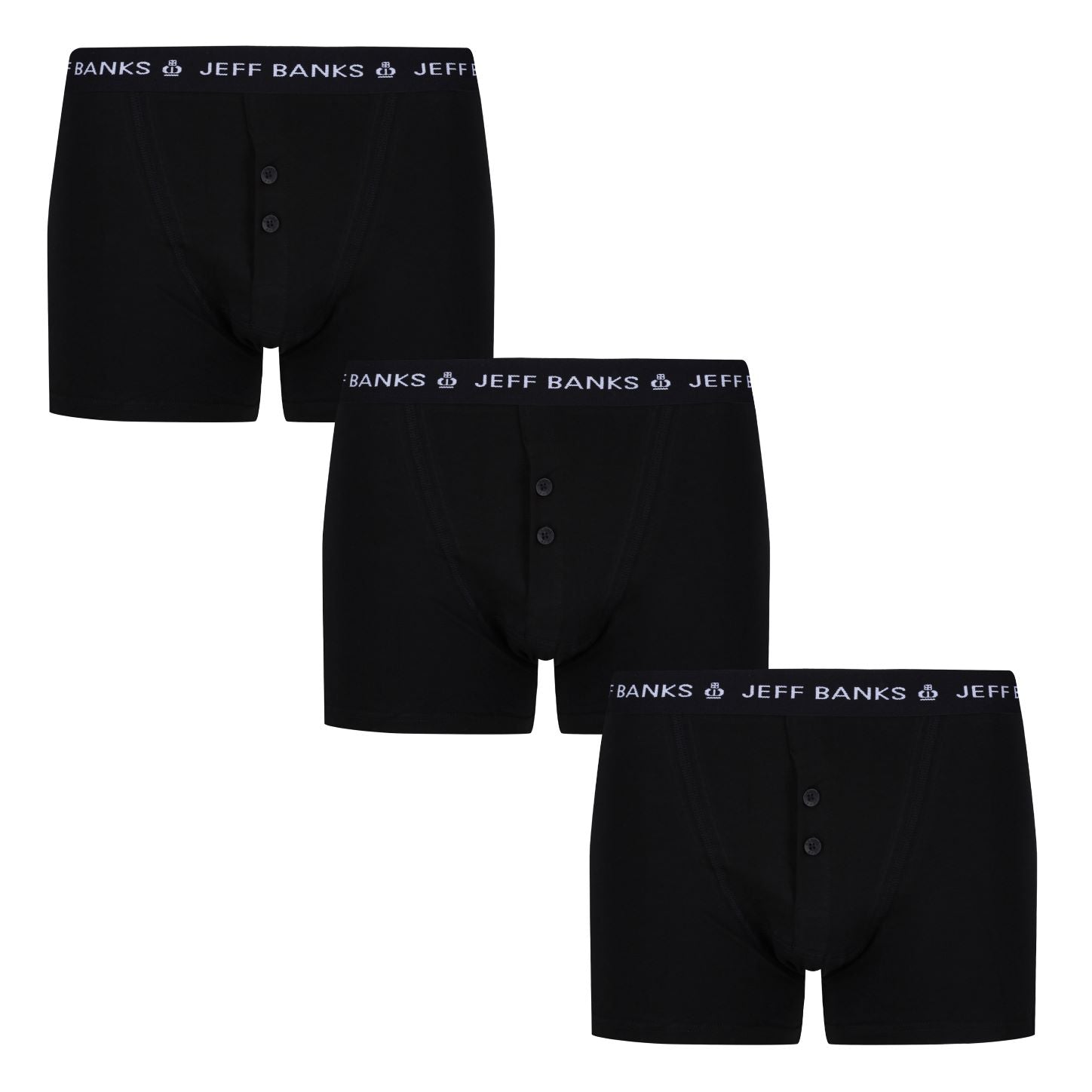 Jeff Banks 3 Pack Men s Marlow Button Boxer Shorts All Black Trunks and Boxers