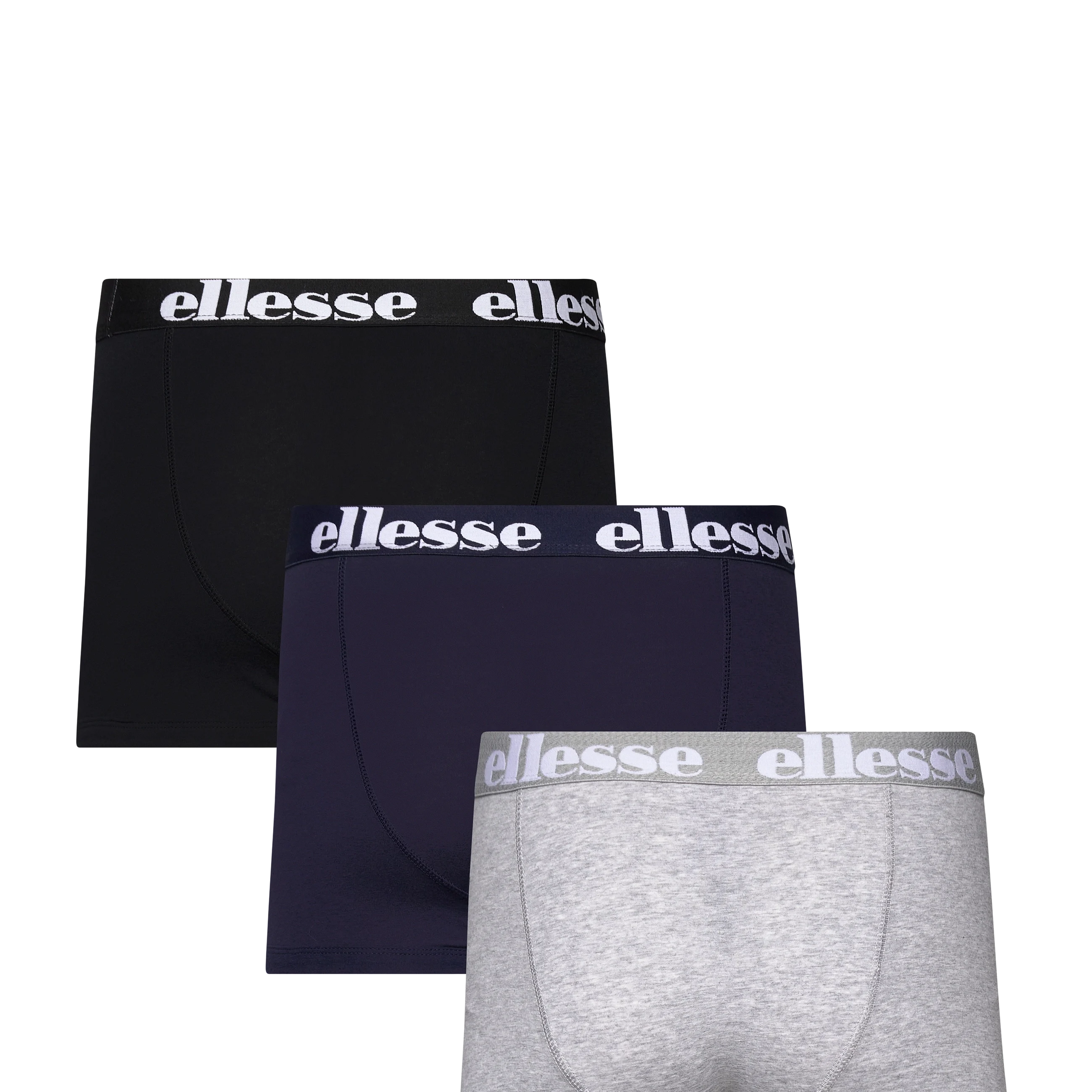 Ellesse Men's Hali 3 Pack Cotton Stretch Trunks – Black, Grey & Navy