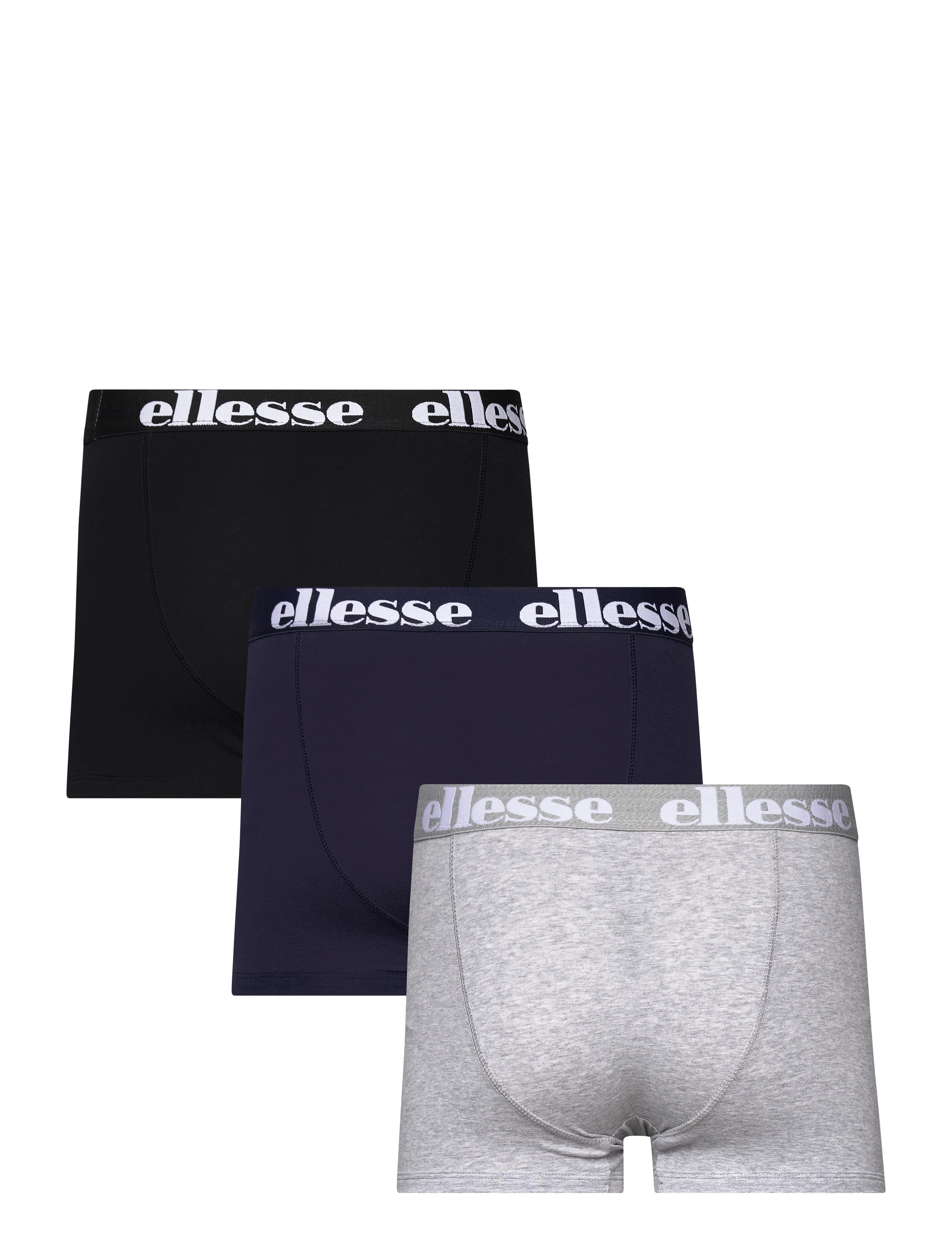 Ellesse Men's Hali 3 Pack Cotton Stretch Trunks – Black, Grey & Navy