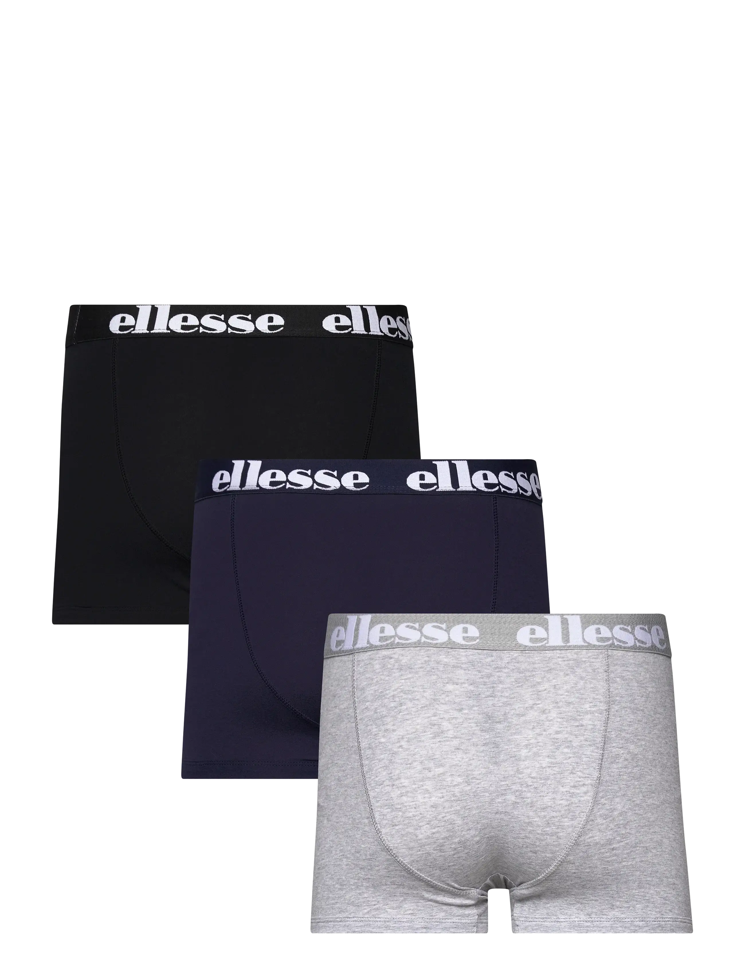 Ellesse Men's Hali 3 Pack Cotton Stretch Trunks – Black, Grey & Navy