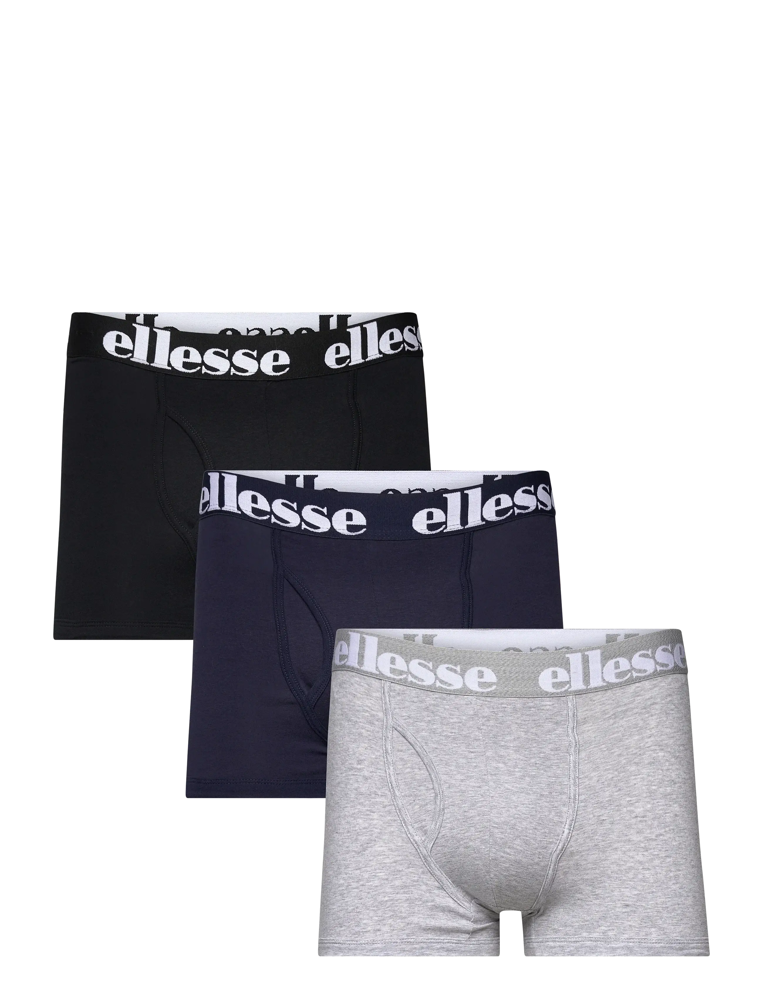 Ellesse Men's Hali 3 Pack Cotton Stretch Trunks – Black, Grey & Navy
