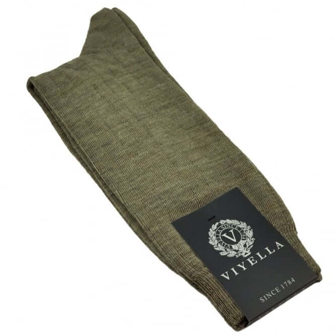 Viyella Men’s Short Merino Wool Socks – Ribbed, Hand Linked Toe, Fawn