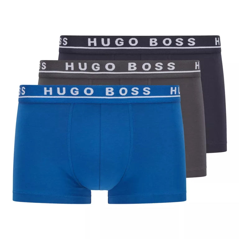 Hugo Boss Stretch Cotton Boxer Trunks, Pack of 3 - Black / Anthracite / Blue