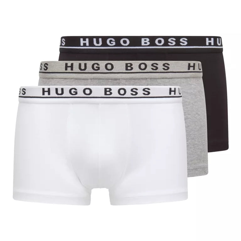 HUGO BOSS Stretch Cotton Boxer Trunks, Pack of 3 - ( Black / White / Grey )