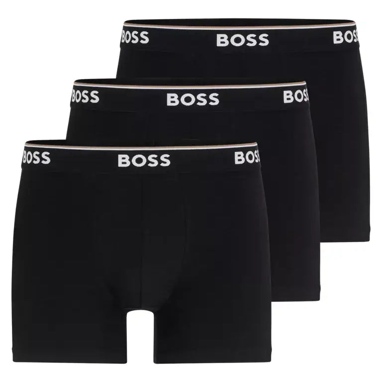 Boss - 3 Pack of Stretch Cotton Boxer Briefs Logo Waistbands - Black