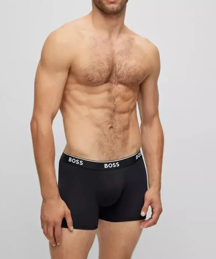 Boss - 3 Pack of Stretch Cotton Boxer Briefs Logo Waistbands - Black