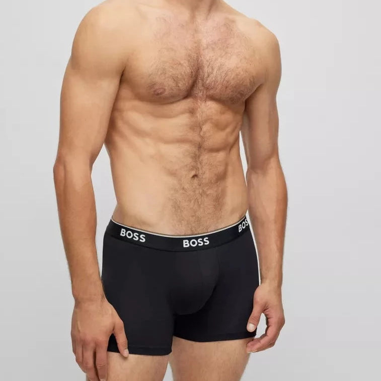 Boss 3 Pack of Stretch-Cotton Boxer Briefs - Black/Grey/Blue