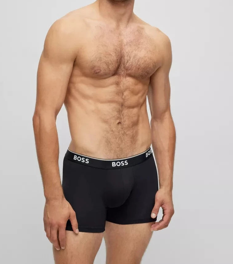 Boss 3 Pack of Stretch-Cotton Boxer Briefs - Black/Grey/Blue