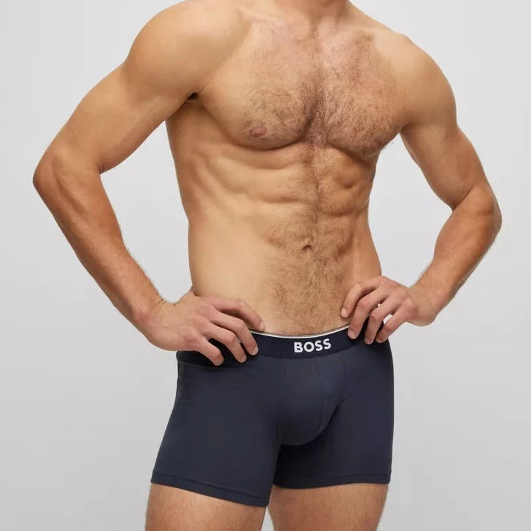 Boss 3 Pack of Stretch-Cotton Boxer Briefs - Black/Grey/Blue