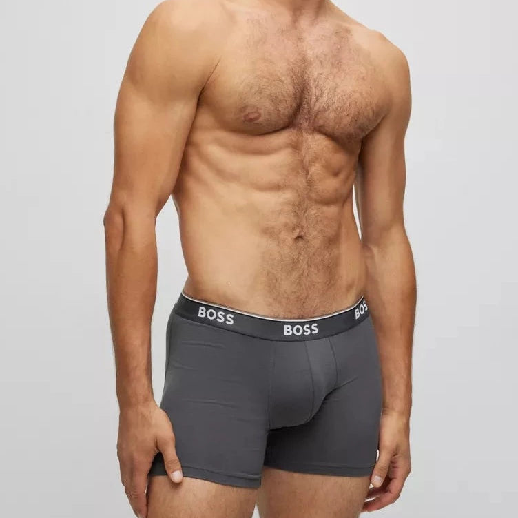 Boss 3 Pack of Stretch-Cotton Boxer Briefs - Black/Grey/Blue