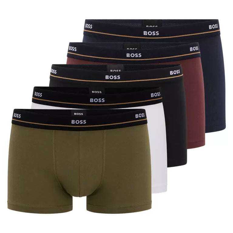 Boss - 5 pack Cotton Stretch Trunks with Logo Waistbands - Patterned