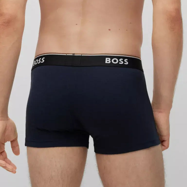 Boss 3 Pack of Stretch-Cotton Trunks with Logo Waistbands -Black/Blue - 974