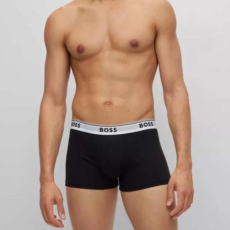 Boss 3 Pack of Stretch-Cotton Trunks with Logo Waistbands -Black/White/Red
