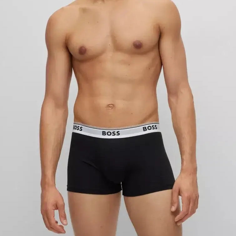 Boss 3 Pack of Stretch-Cotton Trunks with Logo Waistbands -Black/White/Red