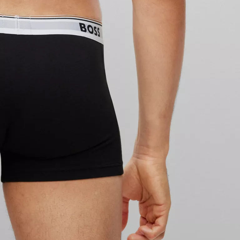 Boss 3 Pack of Stretch-Cotton Trunks with Logo Waistbands -Black/White/Red