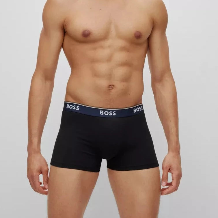 Boss 3 Pack of Stretch-Cotton Trunks with Logo Waistbands -Black/White/Red