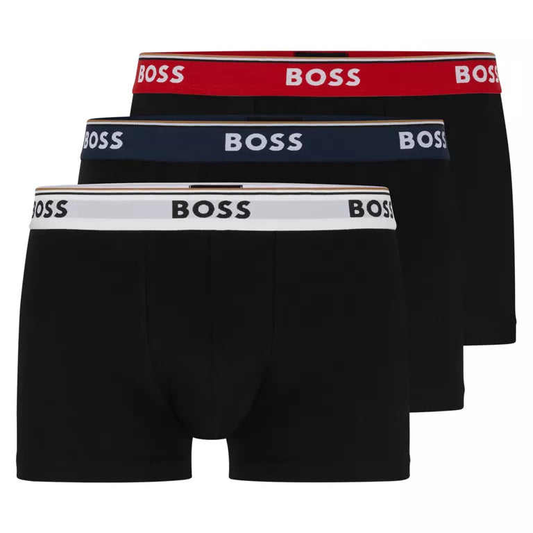 Boss 3 Pack of Stretch-Cotton Trunks with Logo Waistbands -Black/White/Red