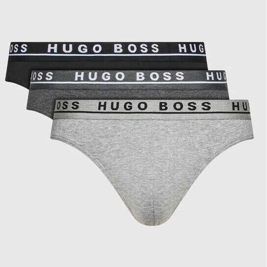 Hugo Boss Stretch Cotton Briefs Pack of 3 – Black with Grey