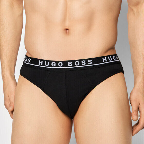 Hugo Boss Stretch Cotton Briefs Pack of 3 – Black with Grey