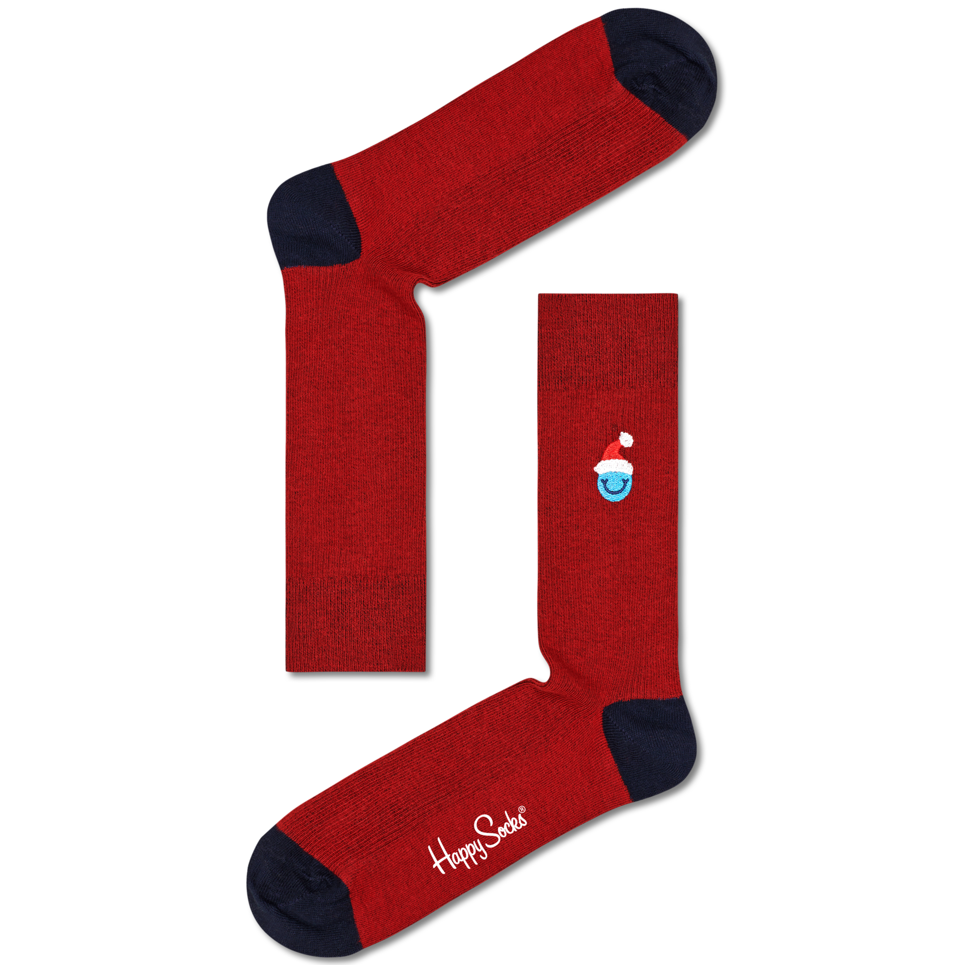 Smiley Santa Crew Ribbed Embroidery Sock - Happy Socks
