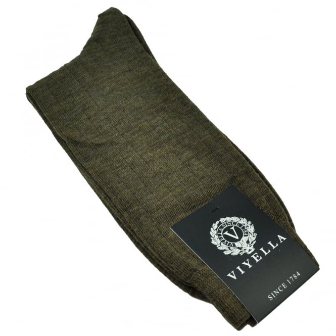 Viyella Men’s Short Merino Wool Socks – Ribbed, Hand Linked Toe, Mink