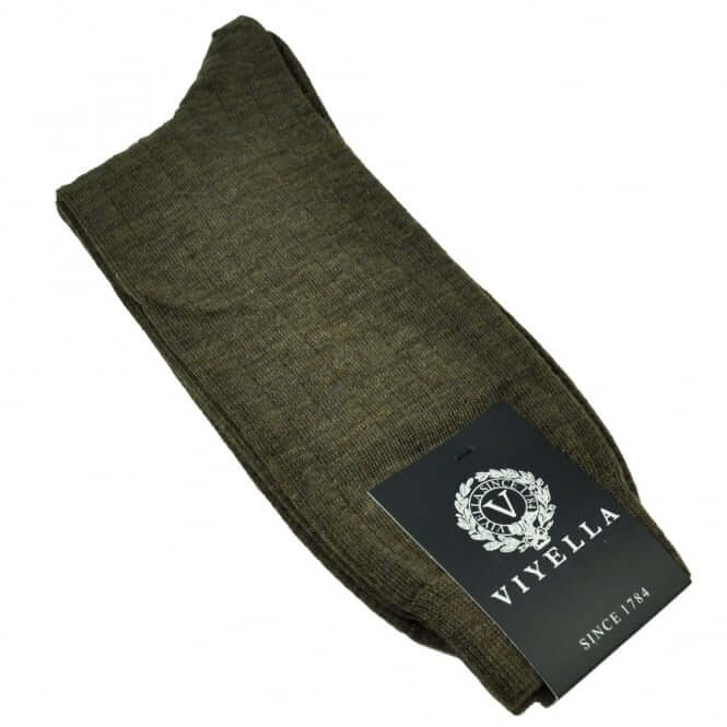 Viyella Men’s Short Merino Wool Socks – Ribbed, Hand Linked Toe, Mink