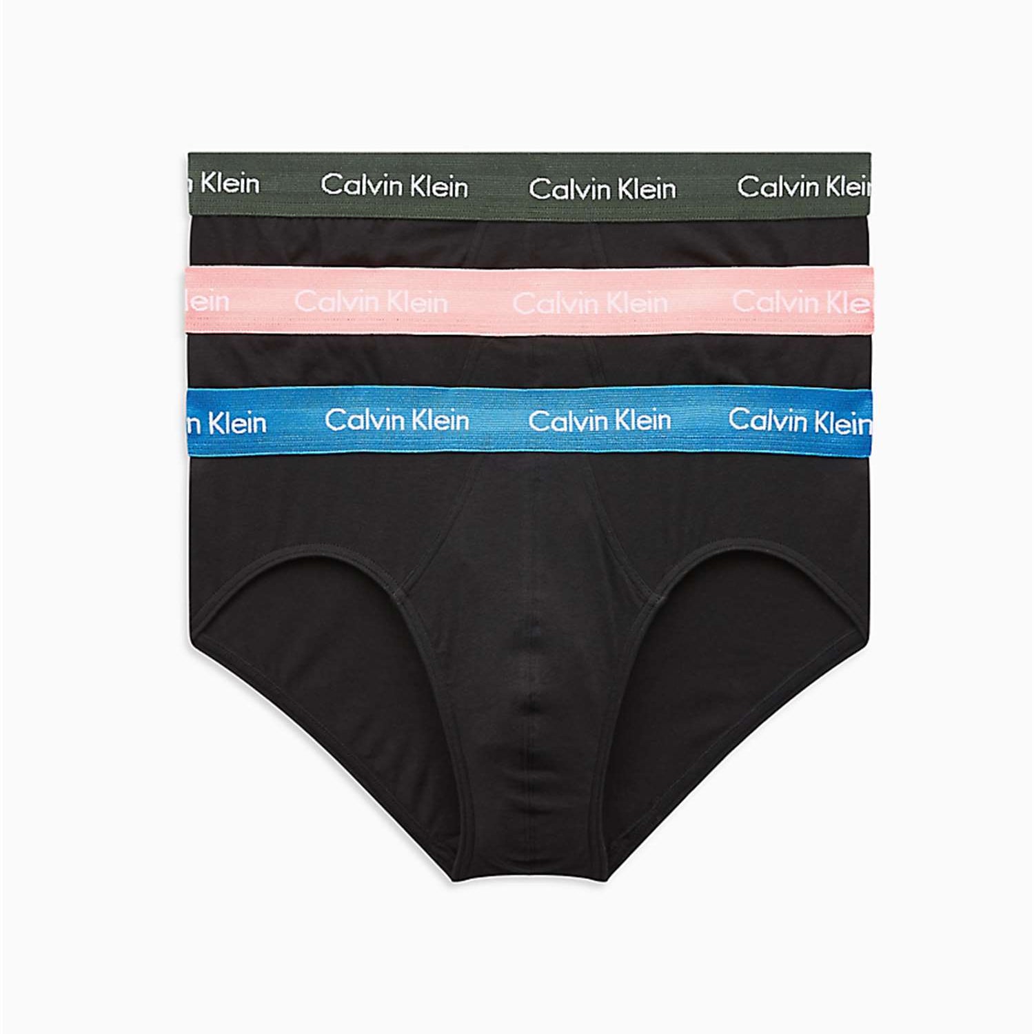 Calvin Klein 3 Pack Hip Briefs - Black with Coloured Waistband ( Pomello / Duffle Bag / Temp )