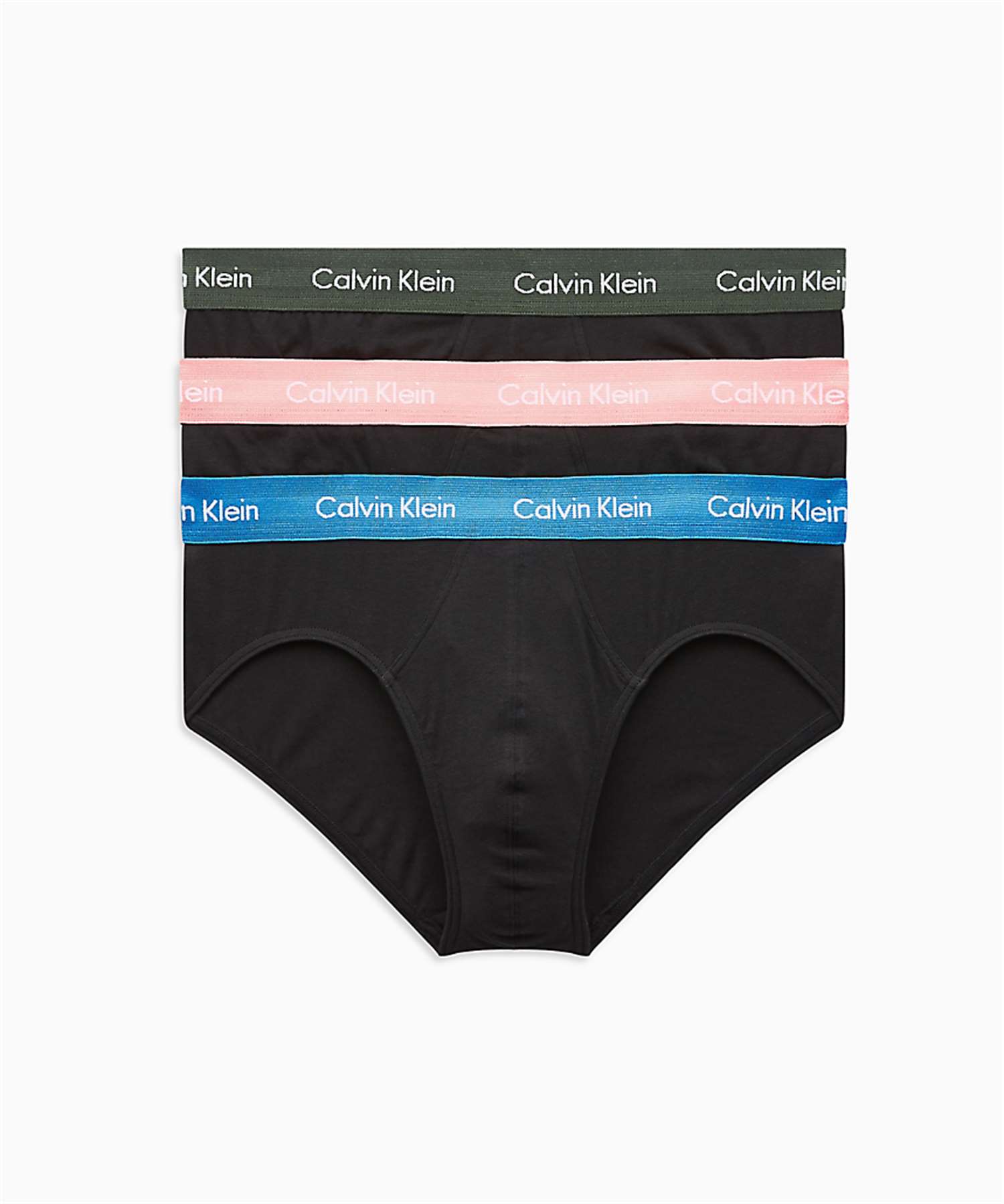 Calvin Klein 3 Pack Hip Briefs - Black with Coloured Waistband ( Pomello / Duffle Bag / Temp )