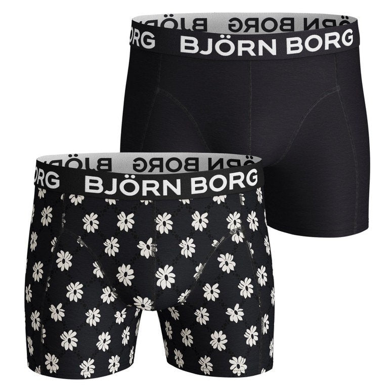 Björn Borg Men's 2 Pack Boxers - Flower Grid (Black, Flower Black)