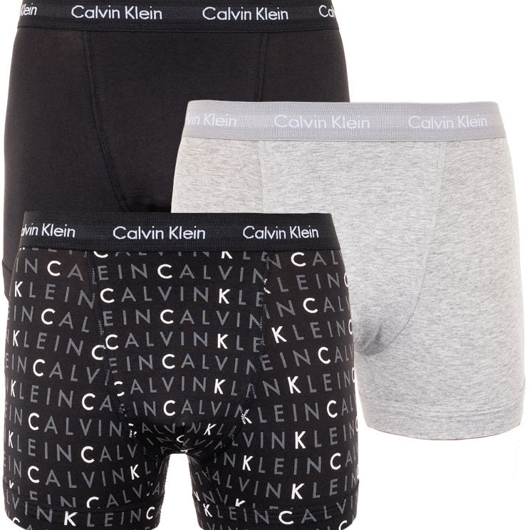 Calvin Klein 3 Pack Cotton Stretch – Normal Rise Trunks ( Black Allover Logo )