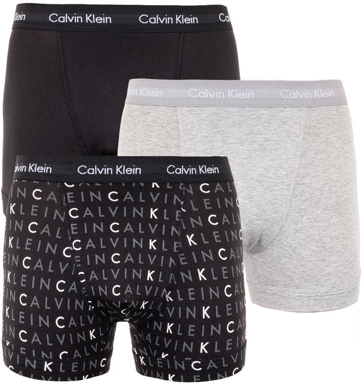 Calvin Klein 3 Pack Cotton Stretch – Normal Rise Trunks ( Black Allover Logo )