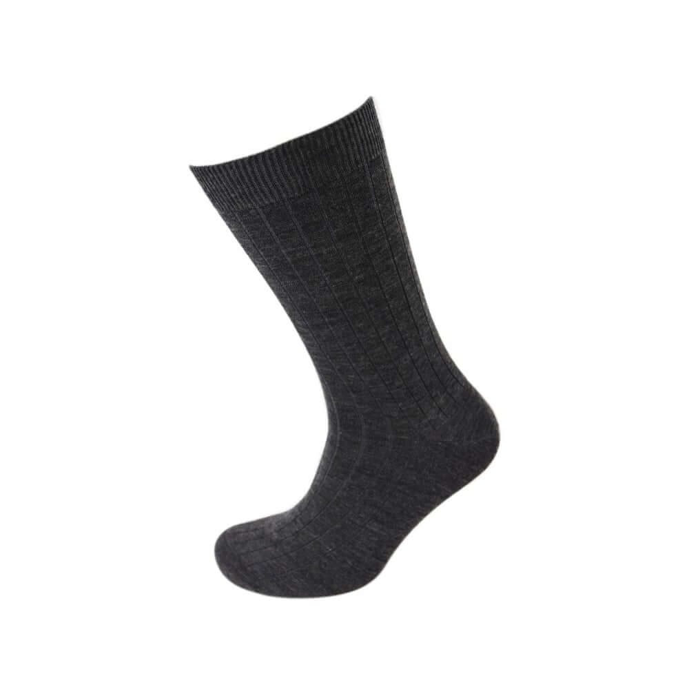 Viyella Men’s Short Merino Wool Socks – Ribbed, Hand Linked Toe, Mid Grey