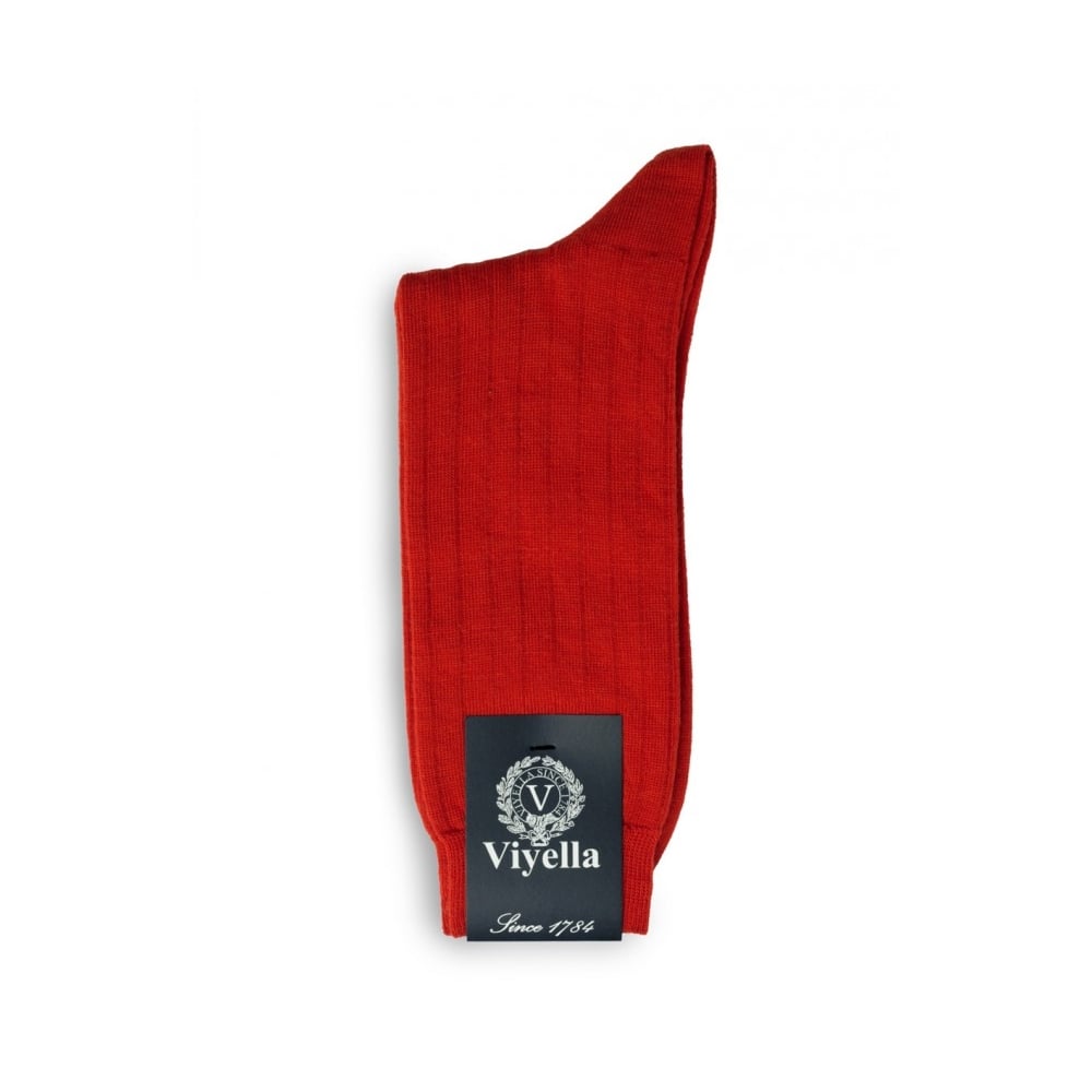 Viyella Men’s Short Merino Wool Socks – Ribbed, Hand Linked Toe, Poppy Red UK 6-11