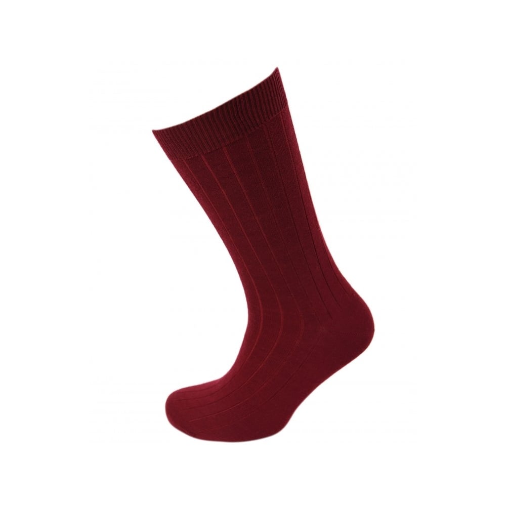 Viyella Men’s Short Merino Wool Socks – Ribbed, Hand Linked Toe, Wine UK 6-11