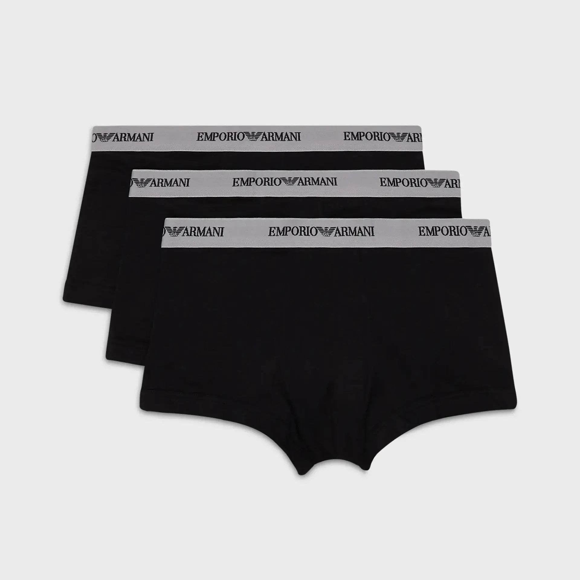 Emporio Armani 3 Pack Trunks - Stretch Cotton -Black with Grey Waistband