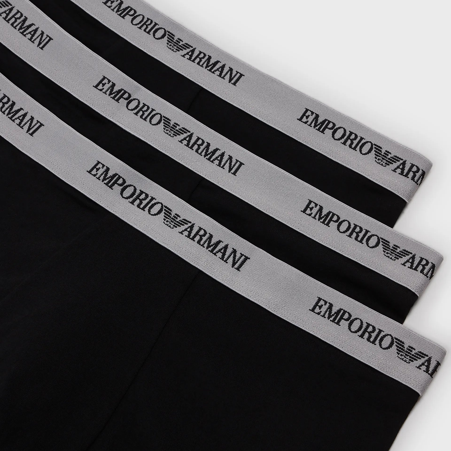 Emporio Armani 3 Pack Trunks - Stretch Cotton -Black with Grey Waistband