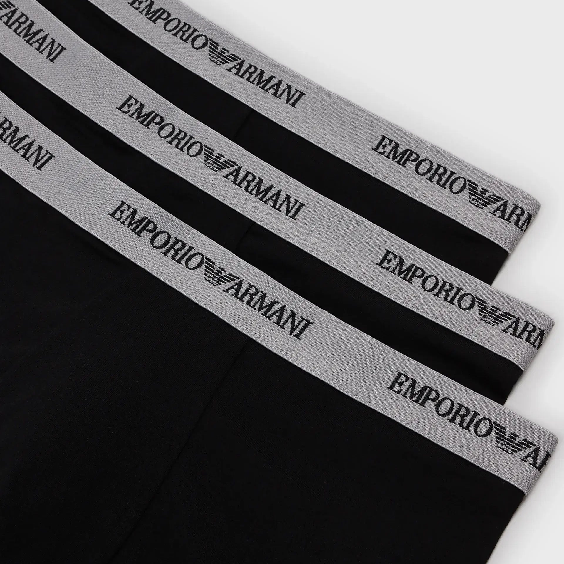 Emporio Armani 3 Pack Trunks - Stretch Cotton -Black with Grey Waistband