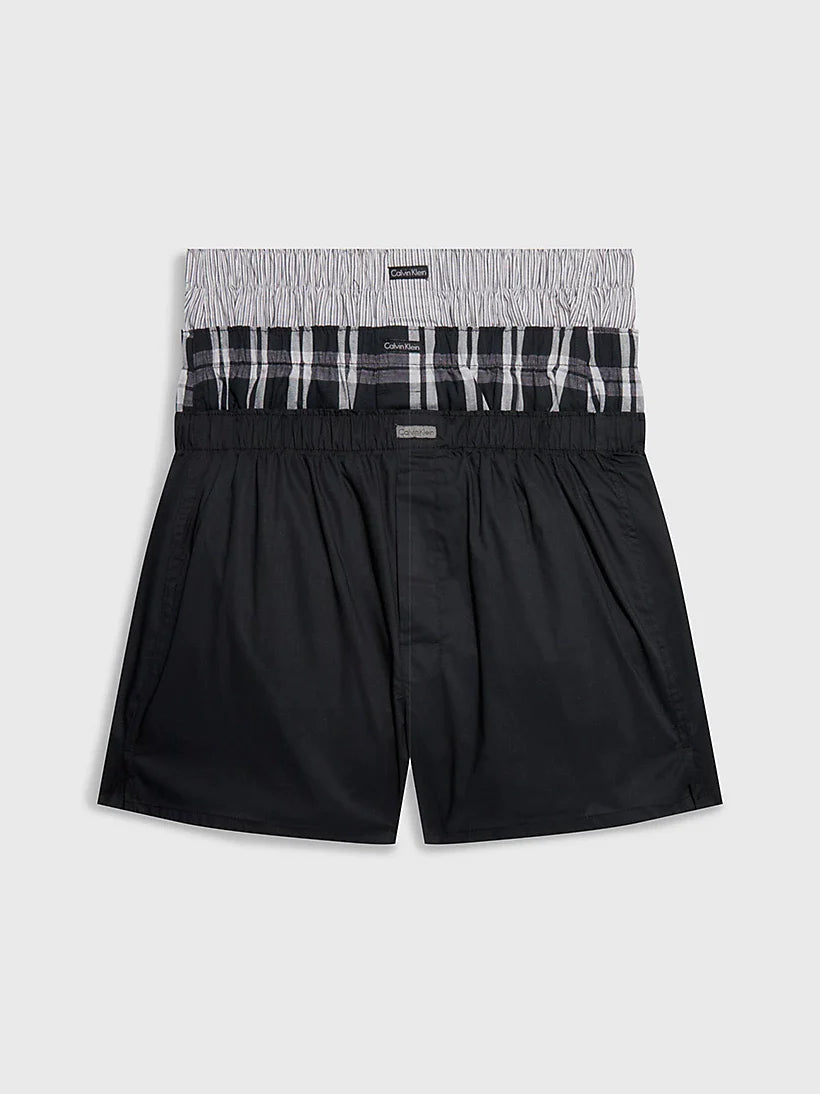 Calvin Klein 3 Pack Woven Boxers Black Morgan Plaid Montague Stripe Trunks and Boxers