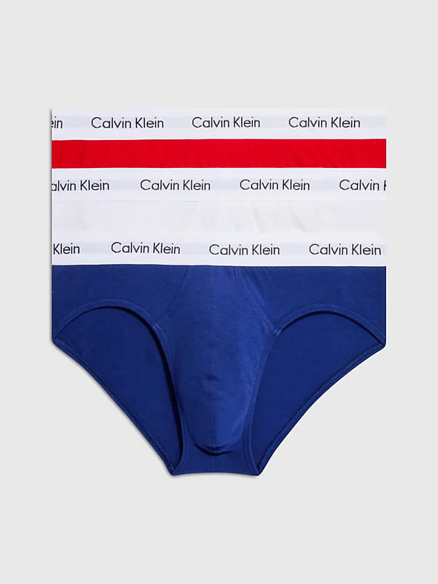 Calvin Klein 3 Pack Cotton Stretch Hip Briefs White Red