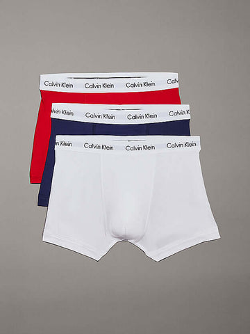 Calvin Klein  3 Pack Cotton Stretch - Normal Rise Trunks ( White / Red / Navy )