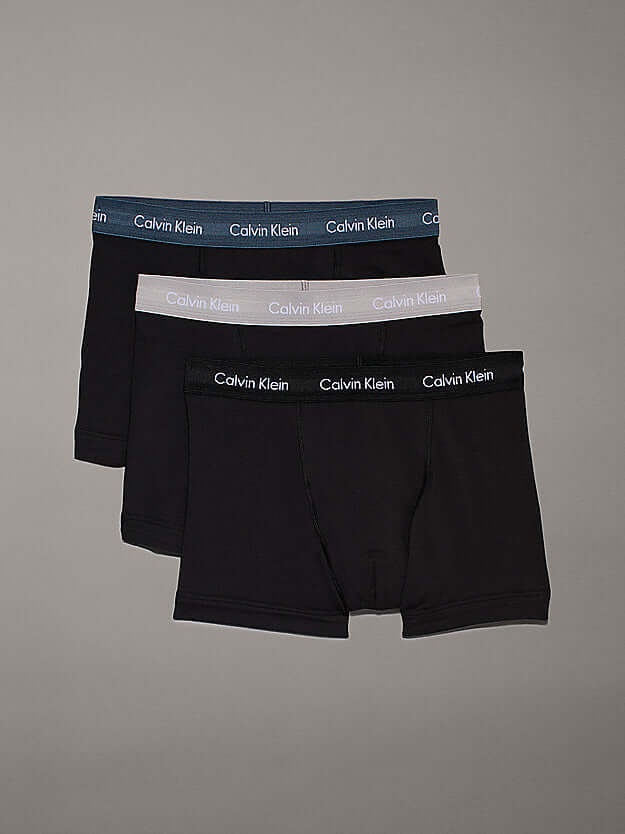 Calvin Klein 3 Pack Cotton Stretch Trunks, Black - Multi Coloured Waistbands
