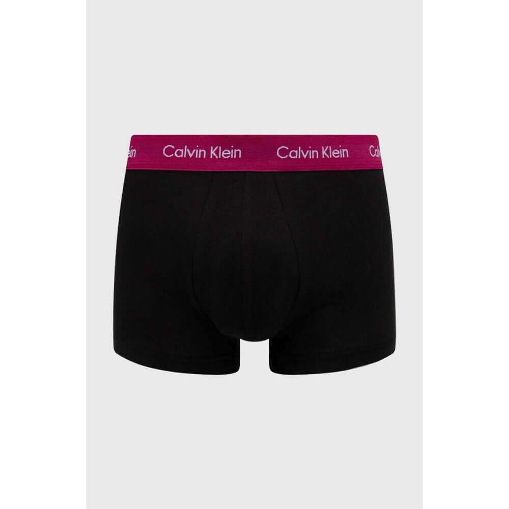 Calvin Klein 3 Pack Low Rise Trunks Cotton Stretch - Black with Coloured Waistband