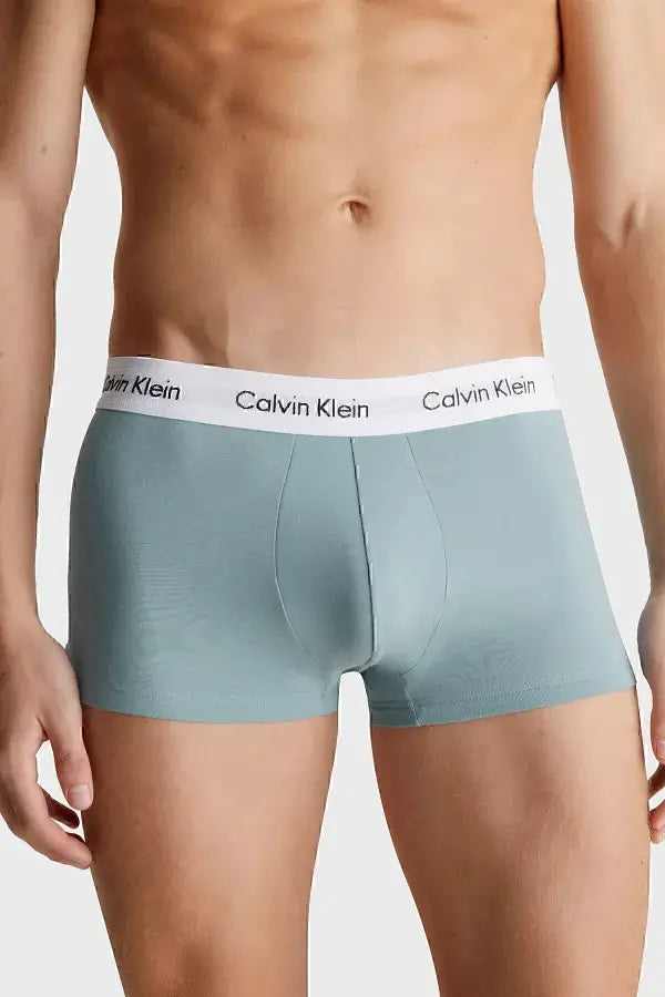 Calvin Klein 3 Pack Low Rise Trunks Cotton Stretch - Blue /Sage